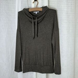 Green Envelope L Heather Green Knit Funnel Neck Tie Oversized Pullover